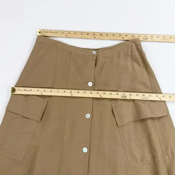 Vince Women's Utility Linen Cotton Blend Midi Skirt Size 12 Sandstorm Tan - Picture 14 of 16